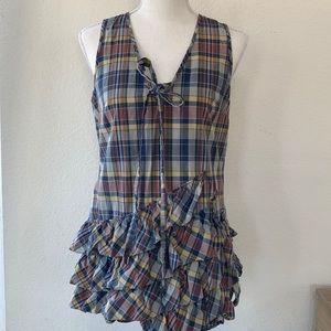 Banana Republic Plaid Small Top With Ruffles